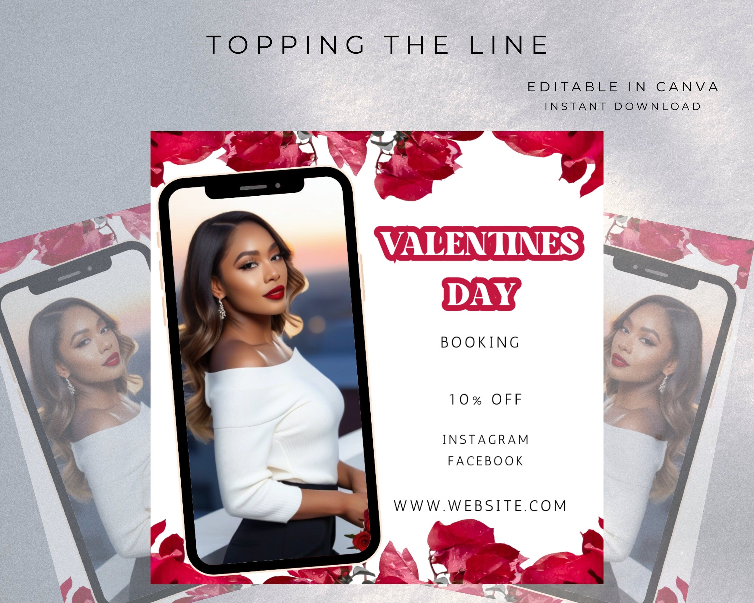 Valentine Booking Flyer Template, Shop Now, Book Now, You Edit in Canva, Stock Model image, Flyer, DIY,  Digital Download