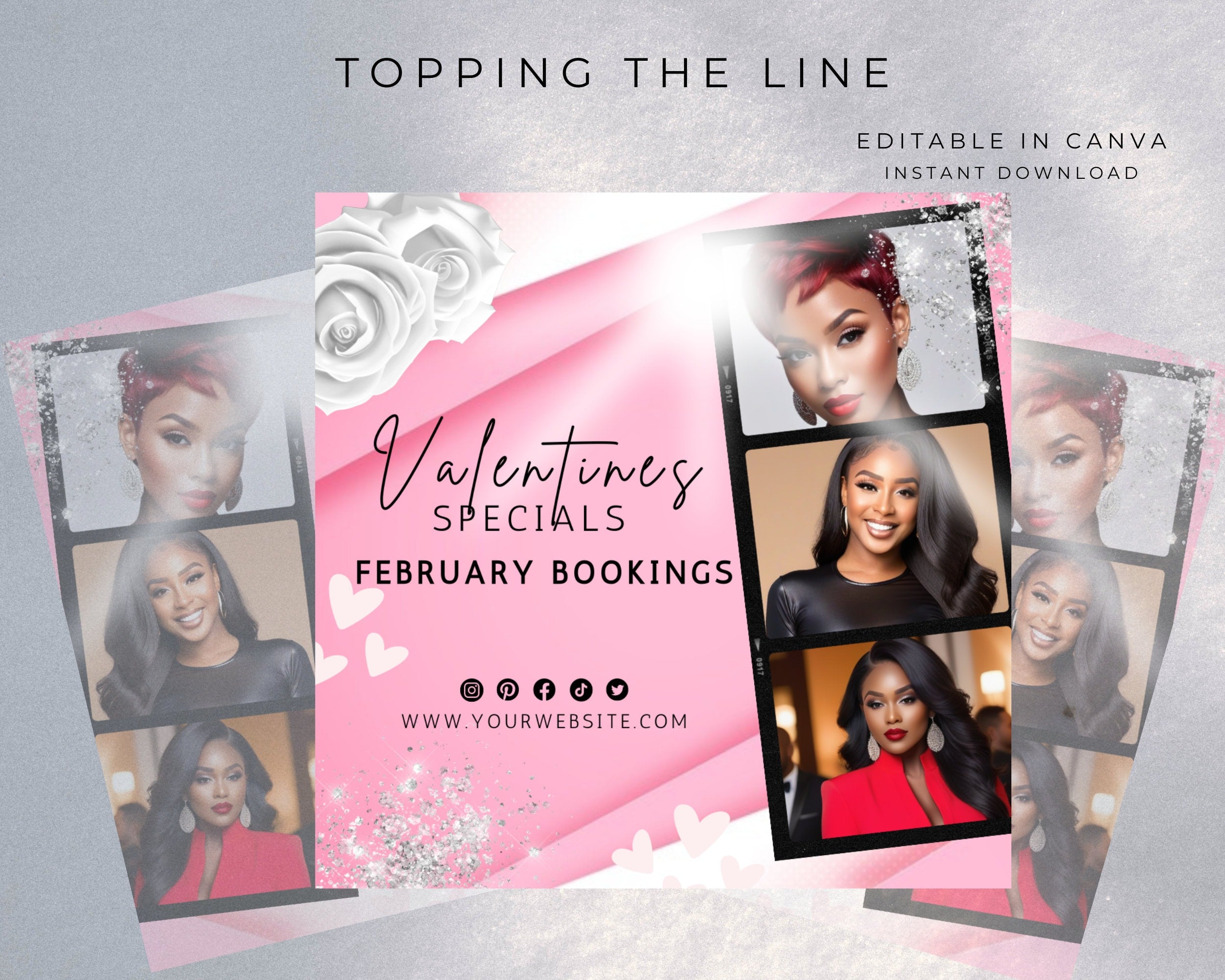 Valentine Flyer Template, February Bookings, Book Now, You Edit in Canva, Stock Model image, Flyer, DIY,  Digital Download