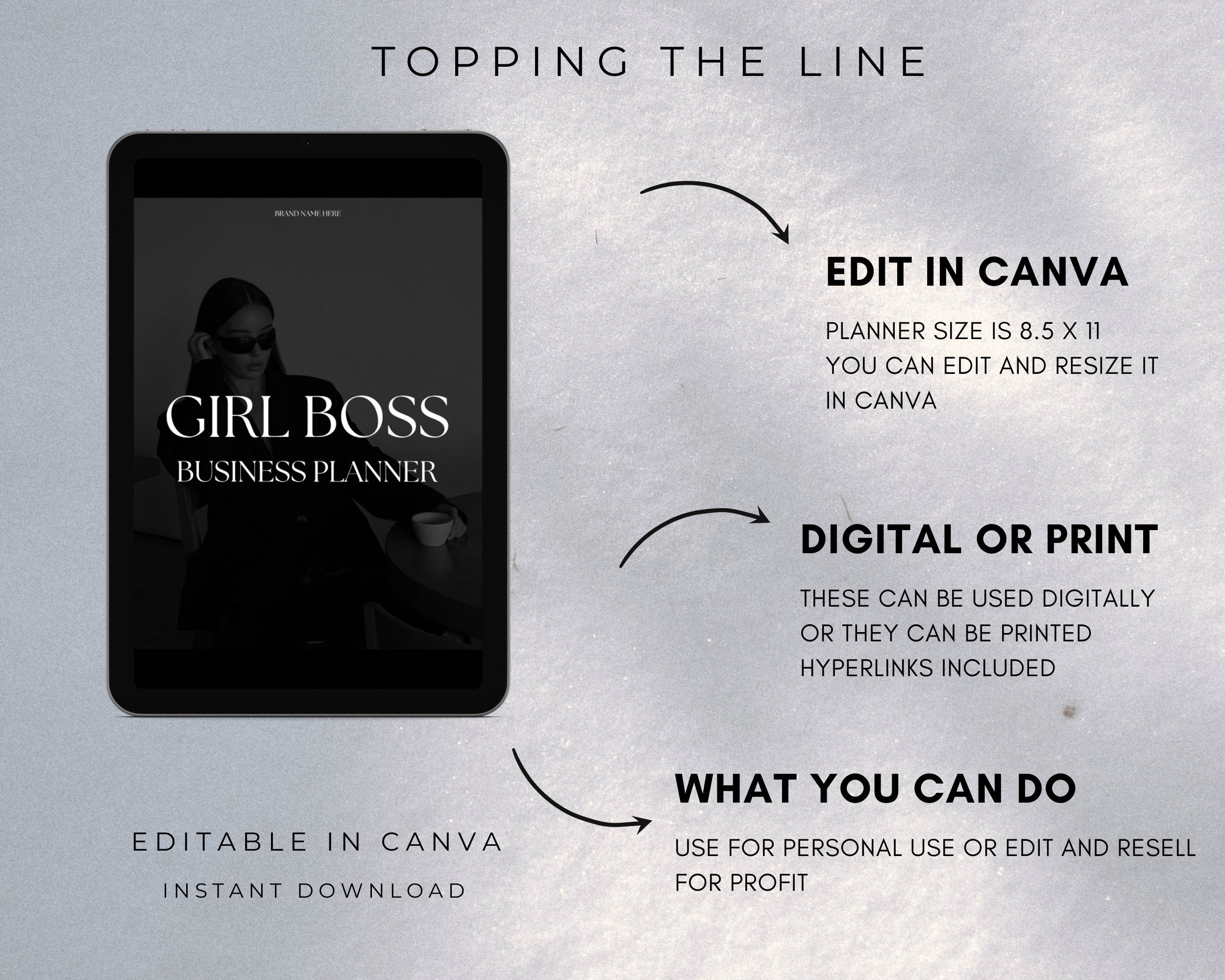 PLR Girl Boss Business Planner for Resell, PLR 2024 Planner, PLR, Commercial Use, business planner, planner template, hyperlink planner