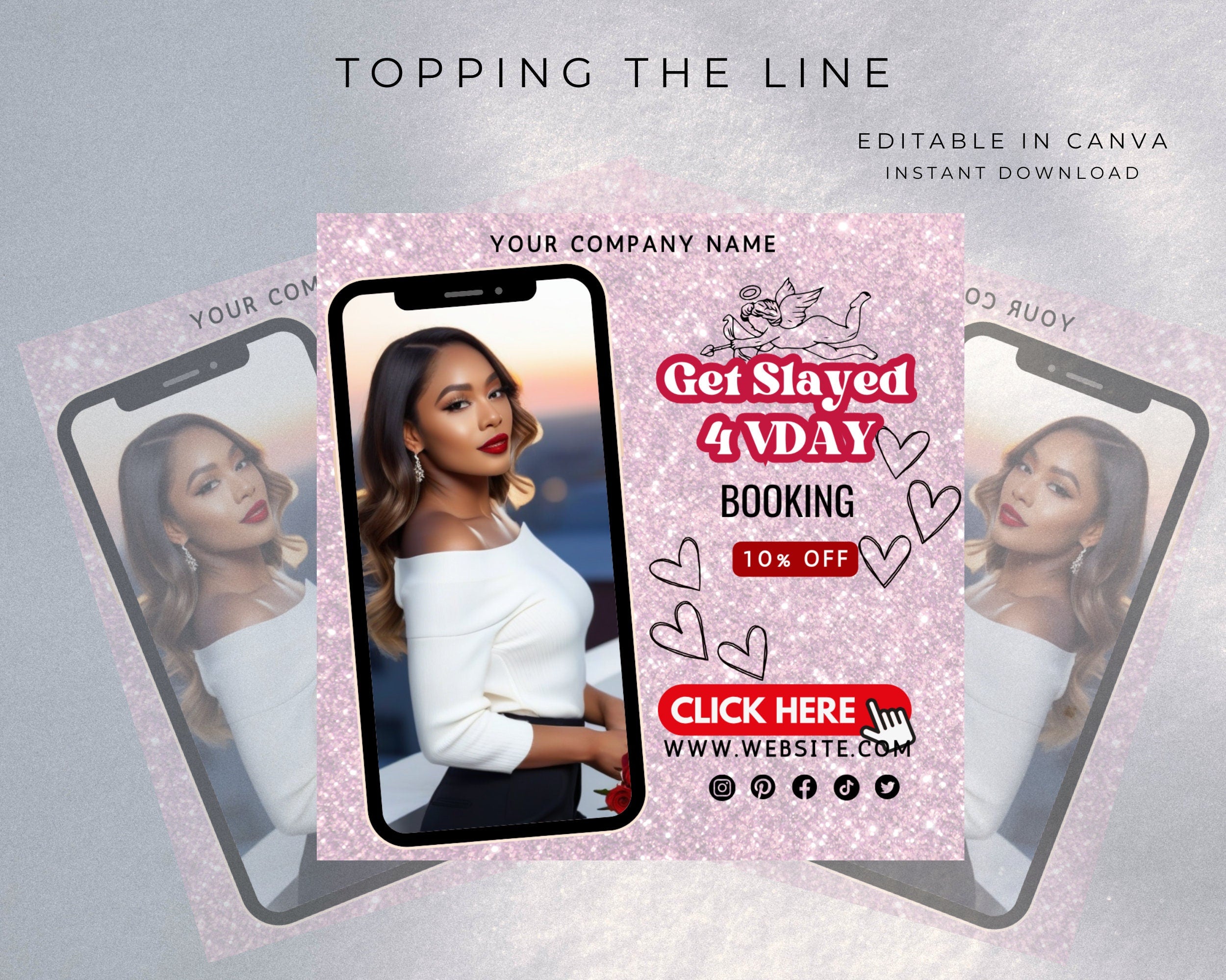 Get Slayed for VDay! Valentine Flyer Template, Shop Now, Book Now, You Edit in Canva, Stock Model image, Flyer, DIY,  Digital Download