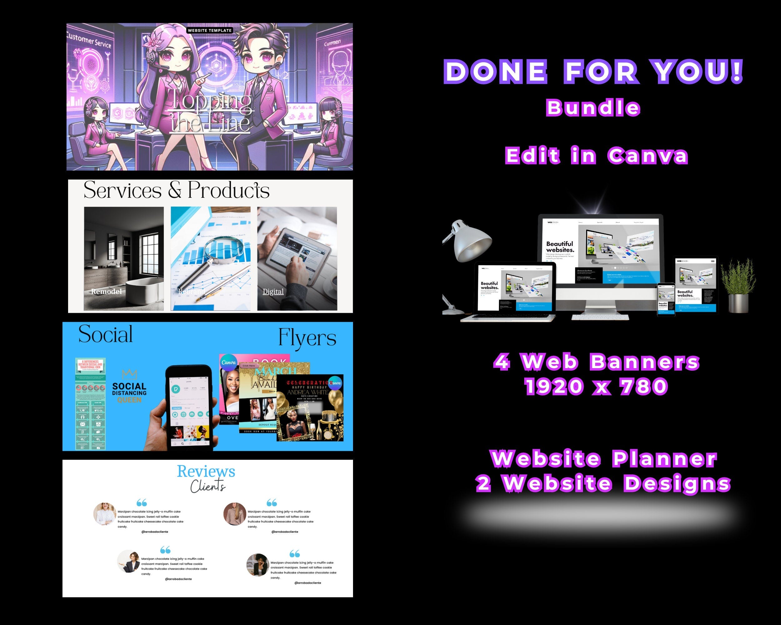 Canva Web Kit, 4Web pages Banners, Web Planner 2024 with Funnel Planner for your business, beauty,  Planner Commercial, PLR, MRR. Done 4 You