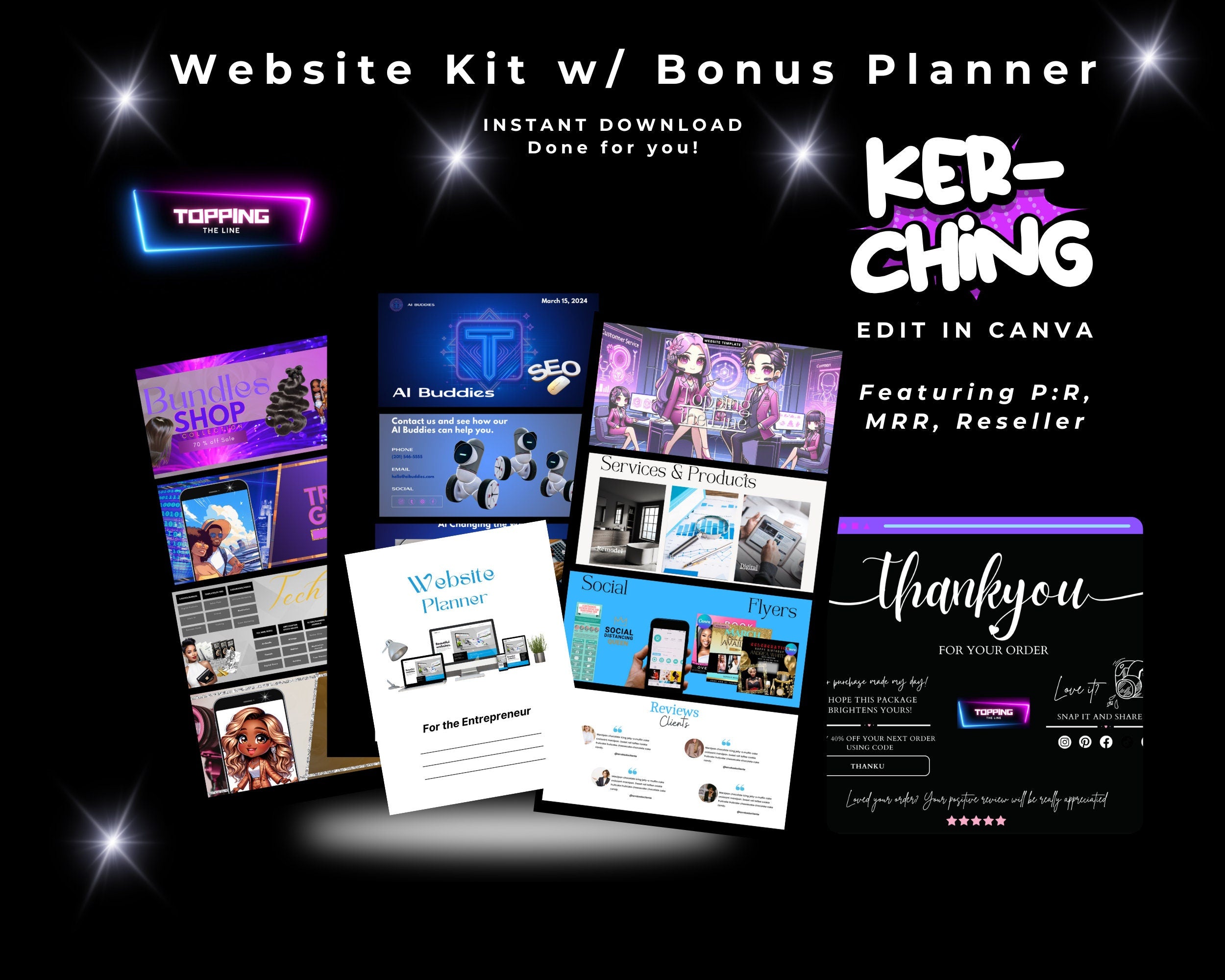 Canva Web Kit, 4Web pages Banners, Web Planner 2024 with Funnel Planner for your business, beauty,  Planner Commercial, PLR, MRR. Done 4 You
