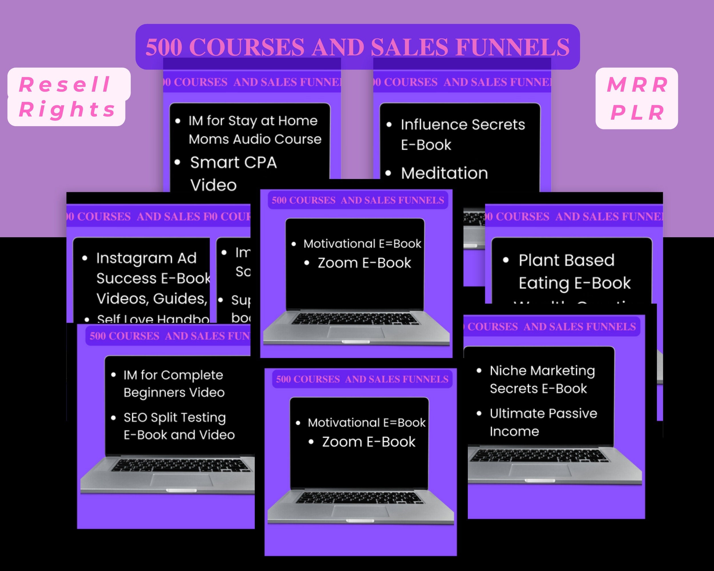 Funnels Courses and Funnels Collection E-Book, Resell Rights, Over 500 Items, Sales and upsell pages and funnels optimized for conversions