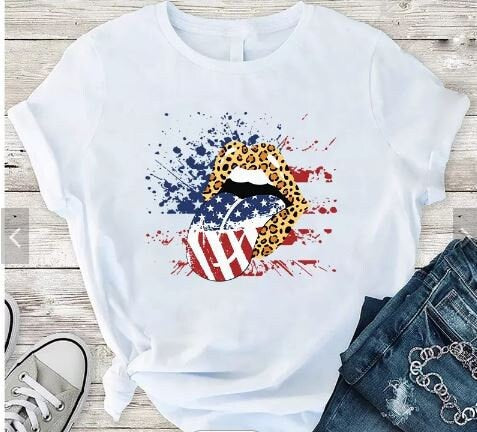 HTV Heat Transfer Vinyl - Labor Day Lips Flag Stars Stripes Leopard USA (10x6 in) + Bonus 3x2.5 in HTV