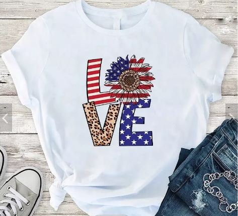 HTV Heat Transfer Vinyl - Labor Day Love Stars Stripes Flower Leopard/Tiger USA (10x6 in) + Bonus 3x2.5 in HTV