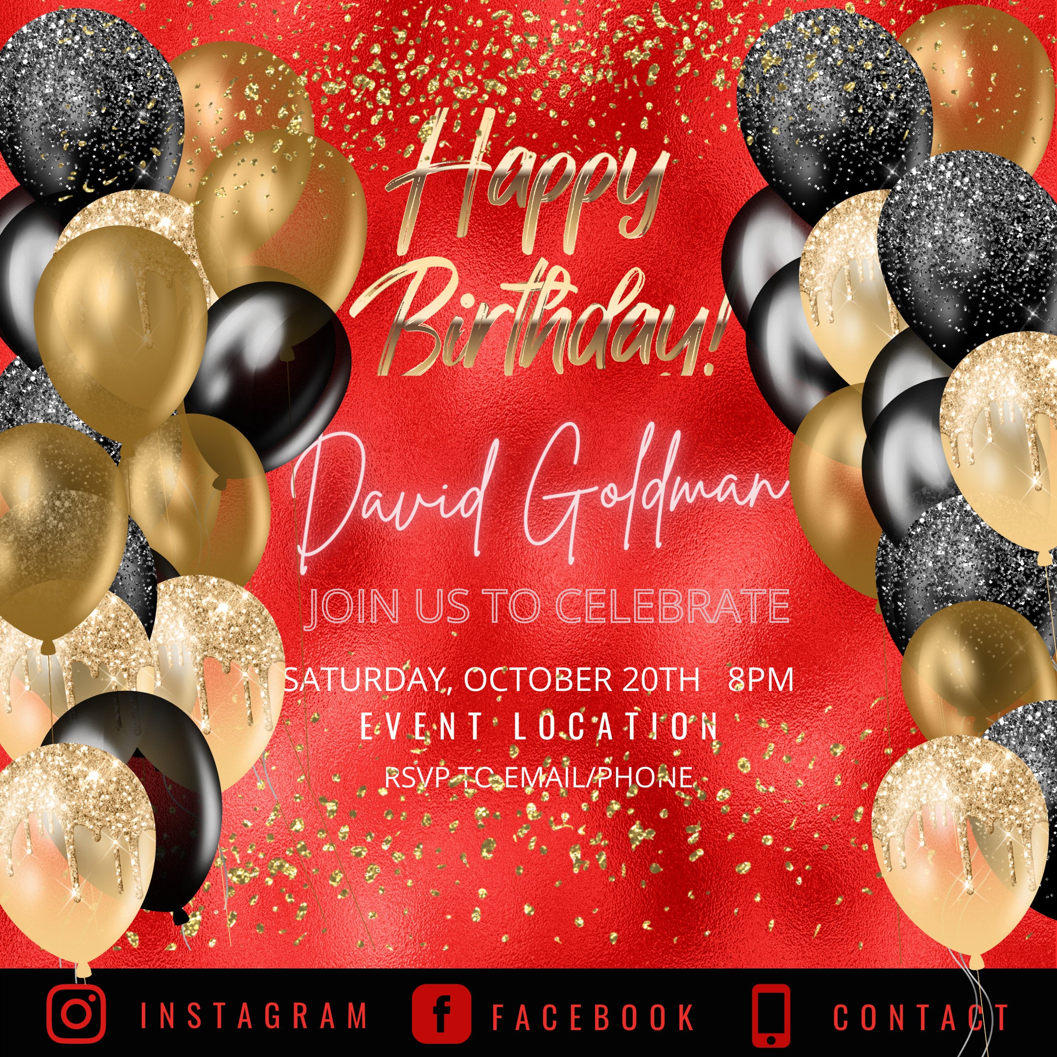 Black Gold n Red Flyer, Birthday Flyer, Birthday Glam, Birthday template, Editable Flyer, DIY Flyer, Pro Flyer, Birthday