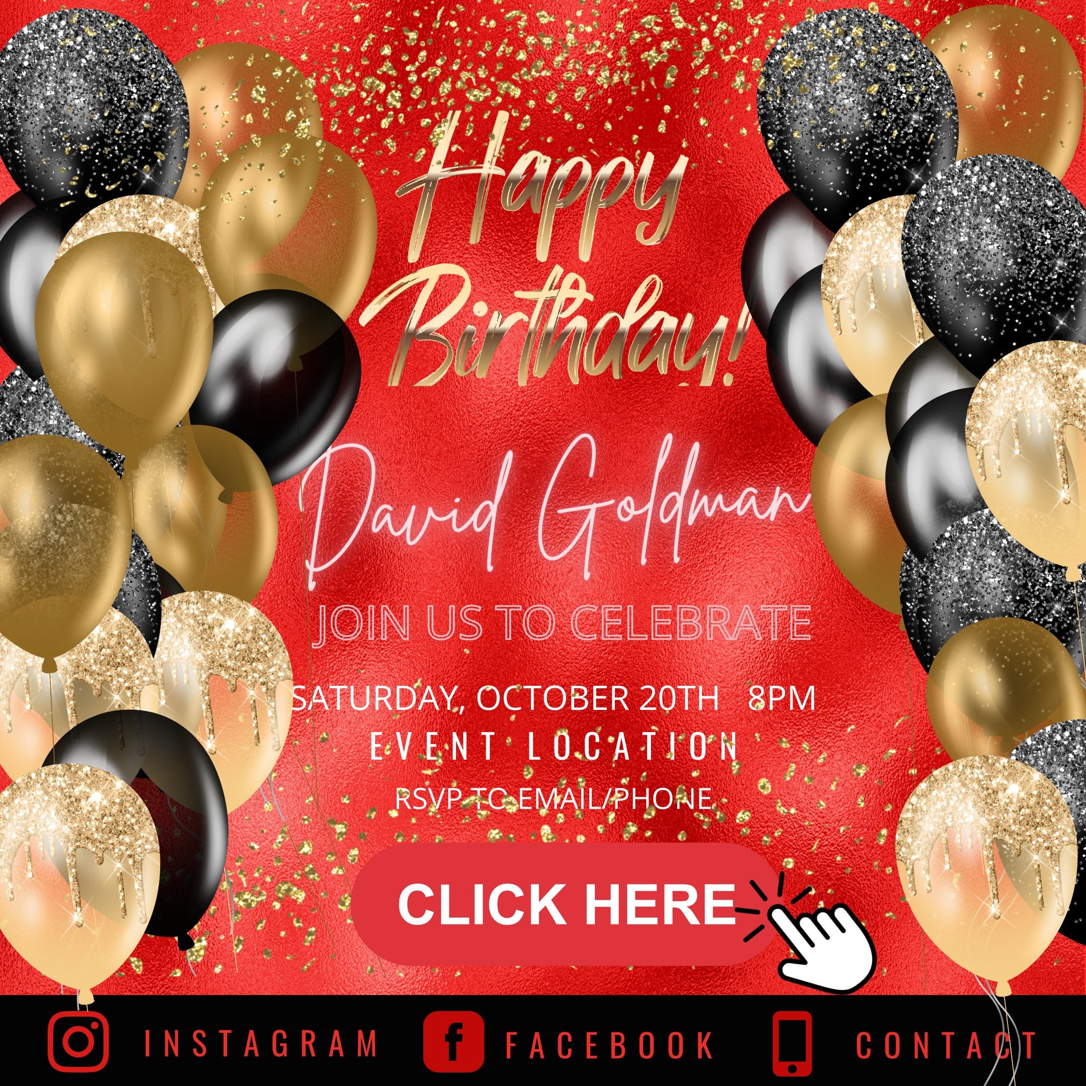 Black Gold n Red Flyer, Birthday Flyer, Birthday Glam, Birthday template, Editable Flyer, DIY Flyer, Pro Flyer, Birthday