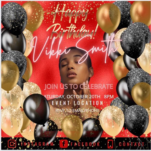 Black Gold n Red Flyer, Birthday Flyer, Birthday Glam, Birthday template, Editable Flyer, DIY Flyer, Pro Flyer, Birthday