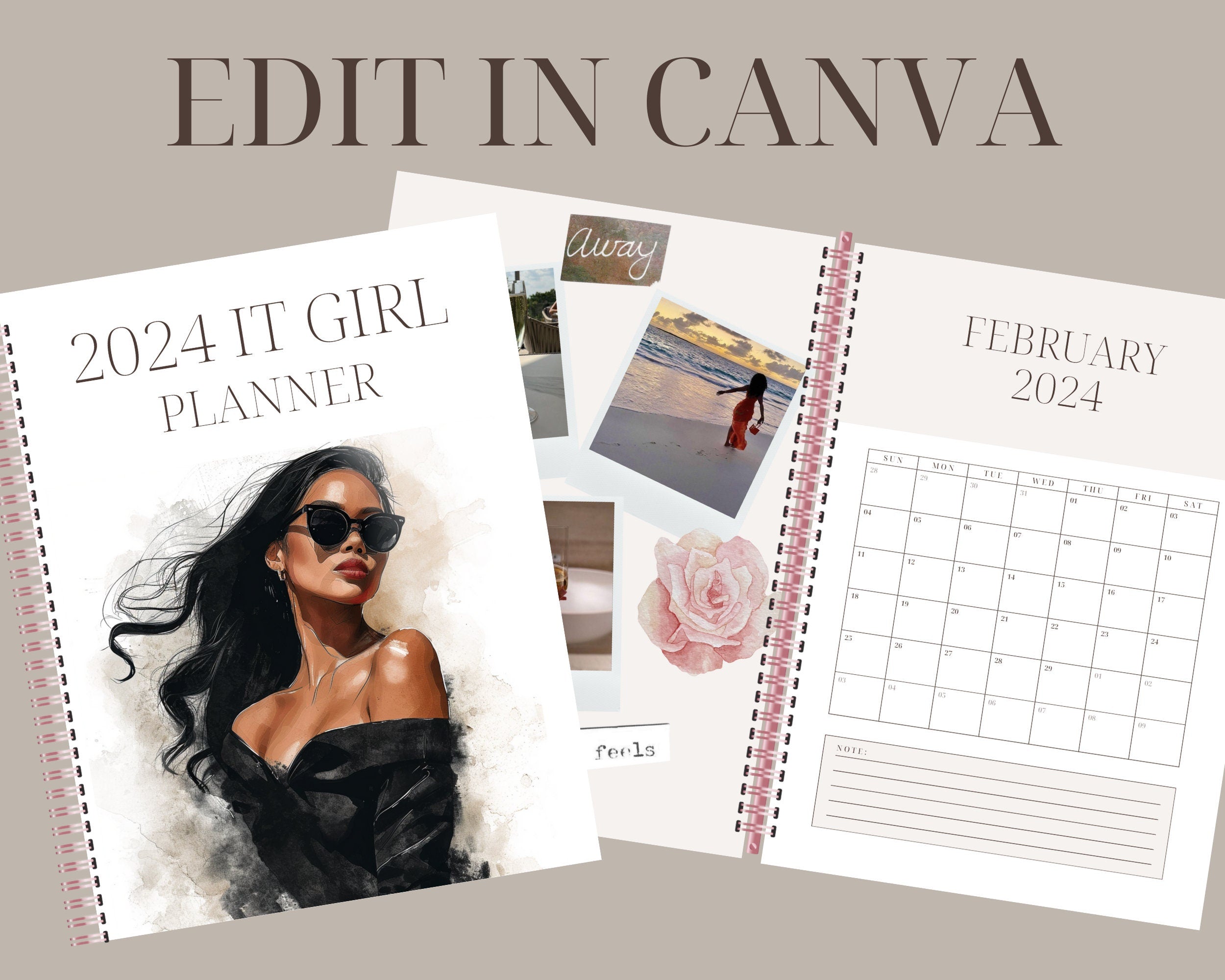 2024 It Girl Planner, Digital Planner, Editable in Canva, Canva Template, Canva Planner, DIY, Planners, 2024 vision board planner